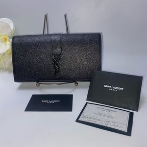 Authentic YSL Textured Leather Long Clutch Wallet Graphite